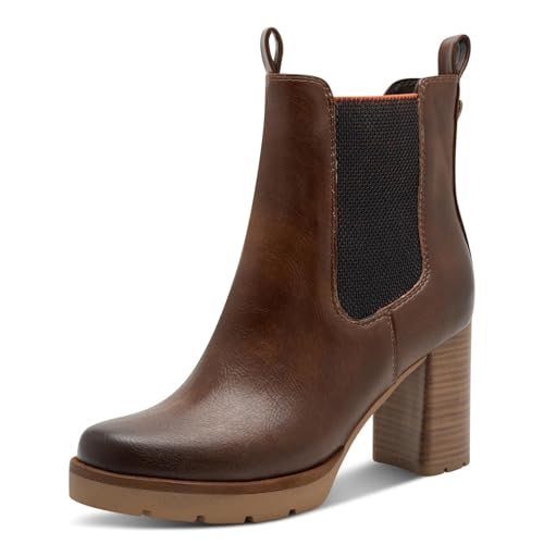 MARCO TOZZI Damen Chelsea Boots mit Blockabsatz Elegant, Braun...
