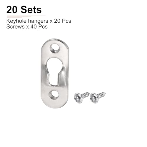Image of DTGN 37 x 14mm Keyhole Hanging Plate Single Hole Hook with Screws - 20Pcs - Good for Hanging Paintings Picture - Frame Hook Photos - Silver