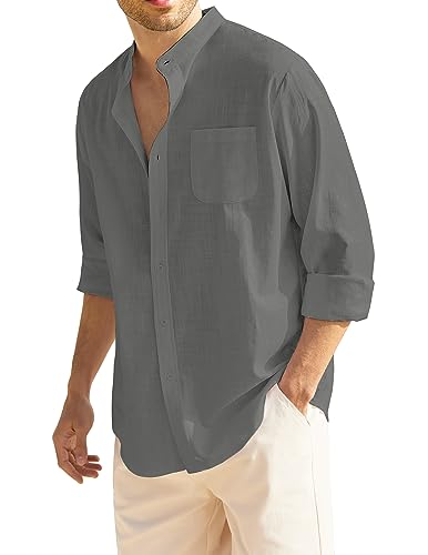 Amazon.com: COOFANDY Mens Button Down Shirt Linen Beach Shirt