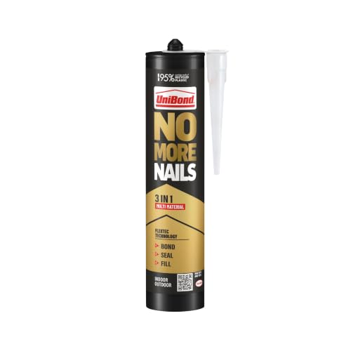UniBond No More Nails 3in1 White High Strength All Purpose Adhesive Bonds Seals & Fills Waterproof Grab & Gap Filler for Wood Tile Metal Concrete Indoor & Outdoor Use 280ml Cartridge
