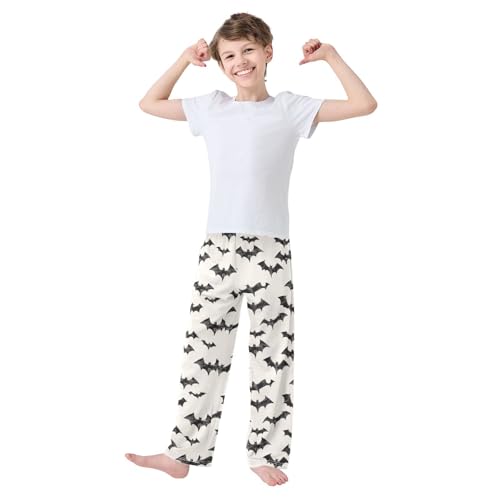 Boys' Pants Black Doodle Bats White Long Bottoms Jogger Pants Elastic Waist Trousers with Pockets S-XL2