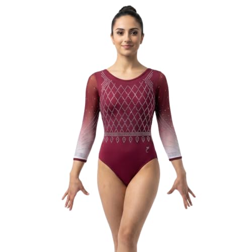 Image of IKAANYA Girls or Women Full Sleeves Rhinestones Leotard - Ideal for Gymnastics, Dance, Yoga, Acrobatics or Performance (Toddlers, Kids, Adults)