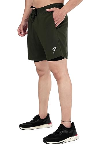 Image of FUAARK Double Layer 2 in 1 Sports Shorts with Inner Tights for Men Gym Tight Short with Pocket
