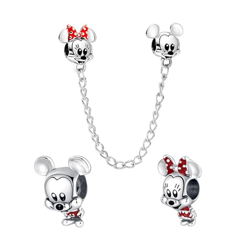 MGIUL 925 Sterling Silver Charms para Pulsera y Collar Mouse Couple Safety Chain Pendant Beads Día de la Madre Joyas de Regalo para Mujer
