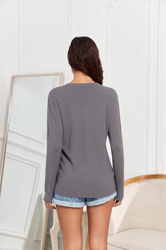 Image of Women's Lightweight Button Down Cardigan Sweaters Long Sleeve Classic V Neck Knit Soft Shrugs with Pocket