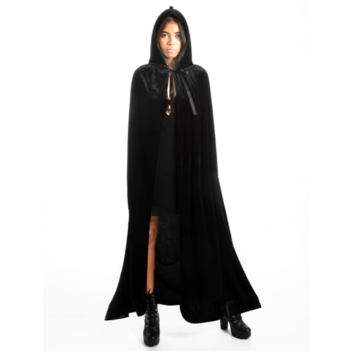 shafier Largo Capa Vampiro Diablo con Capucha Terciopelo Disfraz de Halloween para Mujeres Hombres Carnaval Fiesta Disfraces Talla Unica (Negro)