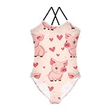 isaoa pig and heart - costume da bagno intero da bambina, con spalline regolabili, 3-10 anni, maiale e cuore, 4 anni