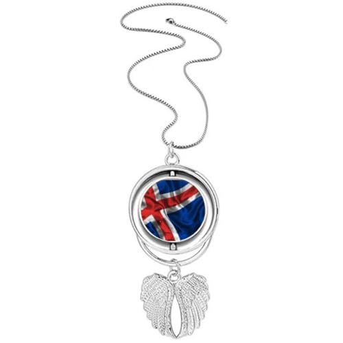 Collier drapeau Islande pendentif ailes d'ange rotatives homme femme