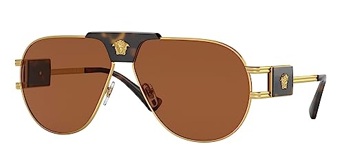 Versace Man Sunglasses Gold Frame, Dark Brown Lenses, 63MM