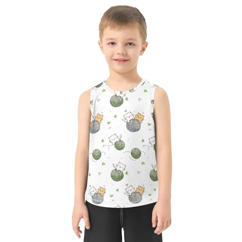 Bolaz Boys Athletic Quick Dry Tank Top Sleeveless Workout T Shirts Age 11-15,Cute Cats Hanging_on_balls32