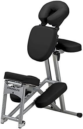 STRONGLITE Portable Massage Chair Ergo Pro II - Ultra-Strong, Lightweight, Folding Tattoo Spa Massage Chair with Wheels & Carry Case (600lbs Working Weight), Aluminum, Black