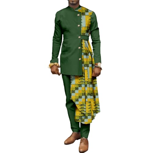 African Men's Suits 2-Piece Set - Single Breasted Dashiki Blazer & Pants Ankara Wedding Outfit