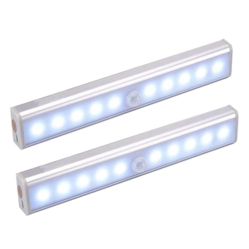 KEWUZY 2 Piezas Luz Armario,De Aluminio USB Recargable Magnético Movimiento Sensor Luces Nocturnas, Lámpara Nocturna Con Tira Magnética Adhesiva,Se Utiliza En Armarios, Escaleras, Garajes, Pasillos