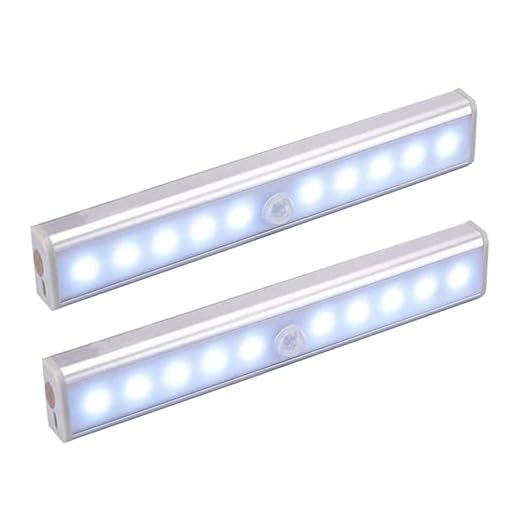 KEWUZY Lampe Detecteur De Mouvement Interieur, Lot De 2 Lampe 10 LED Sans Fil, Lampe Rechargeable USB Détecteurs De Mouvement Avec Magnétisme, Pour Armoires, Escaliers, Couloirs, Garages