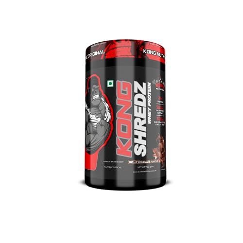 Image of KONG SHREDZ Whey Protien, Approx 28 Servings per container Nutraceutical For Adults 18 Years and above with Delicious Flavours. (Rich Chocolate, 900 Gram)