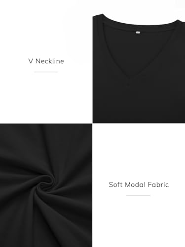 ATHMILE Womens Fall Deep V Neck Long Sleeve Shirts Modal Slim Fit Basic Tee Tops 20252