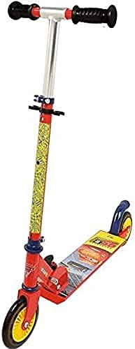 Smoby - Cars Patinete Plegable Manillar de Altura Regulable, Freno de pie Trasero, Disney 750344, Rojo/Amarillo