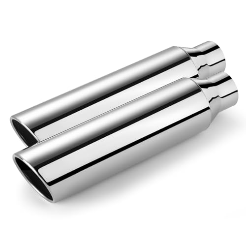 TMOFMS Exhaust Tip 2.5 Inlet 4 Outlet 17 Overall Length Premium Stainless Steel with Rust Resistant Polished Finish Rolled Angle Cut Weld-On Installation for Truck Diesel Tail Pipe 2 Pack