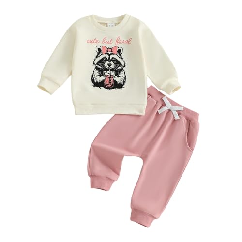 Image of Sejardin Baby Girl Fall Winter Outfit Infant Letter Print Long Sleeve Sweatshirt and Jogger Pants 6 12 18 24M 2T Girl Clothes