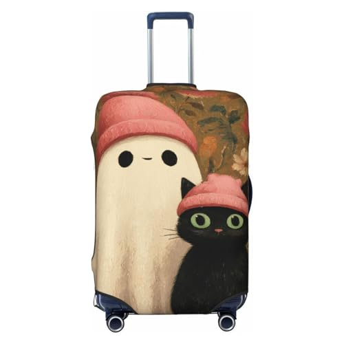 Pink Beanie Hat Ghost And Cat Elastic Travel Luggage Covers Dustproof Scratch-Resistant Suitcase Protector Fit 22-24 Inch
