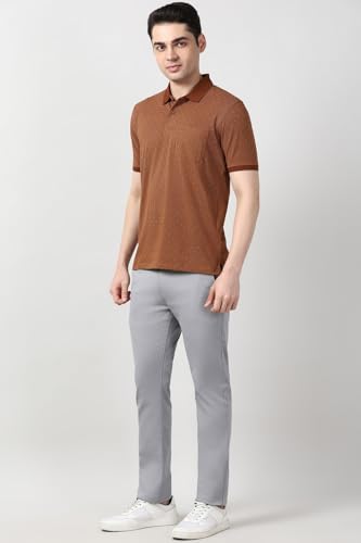 Image of Peter England Men's Cotton-Polyester Micro Matrix Polo Shirt - Casual Wear | Minimal & Modern