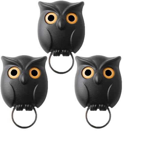 UOPMQGB Porte-clés hibou 3 pièces, porte-clés mural, porte-clés mural, yeux ouverts pour accrocher les clés à la maison, au bureau (noir)