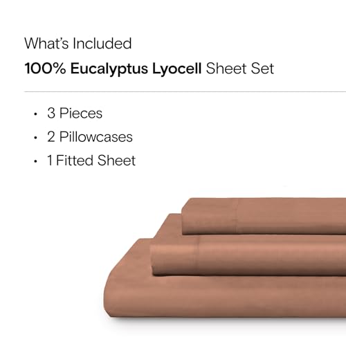 Sijo AiryWeight Tencel Sheet Set, 100% Lyocell Derived from Eucalyptus, Buttery Soft, Architectural Digest 2022 Best Cooling Sheets Winner - 3pc - 2 Pillowcases 1 Fitted (Clay, Queen)