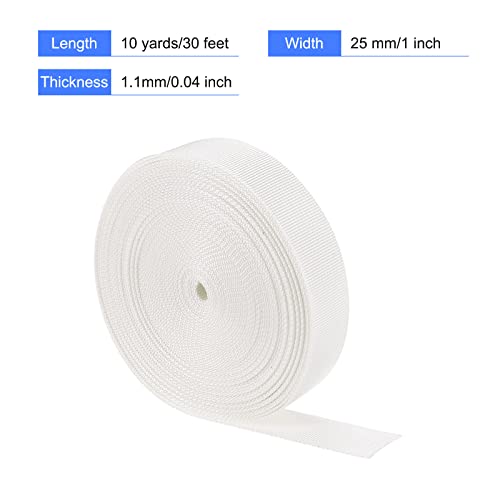 Image of MECCANIXITY Flat Nylon Webbing Strap 1 Inch 10 Yards White for Backpack, Luggage-rack