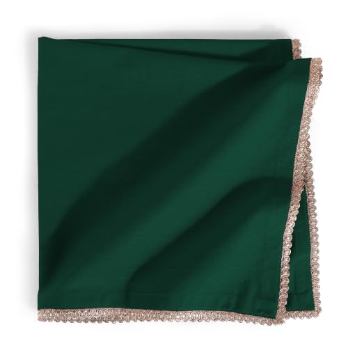 Image of FINGERCRAFT 100% Cotton Cloth Napkins Set of 6, 20 x 20 Inch Reusable Table Napkins with Golden Trim Lace, Mitered Corners, Dining Table Linen for Wedding, Festive, Restaurant & Home Use (Eden Green)