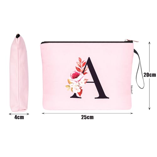 Image of Vavabox A-Z Personalized Makeup Bag, Birthday Gifts for Women Mom, Gifts for Best Friend, Bride Bridesmaid Cosmetic bag (A, 06-Pink)
