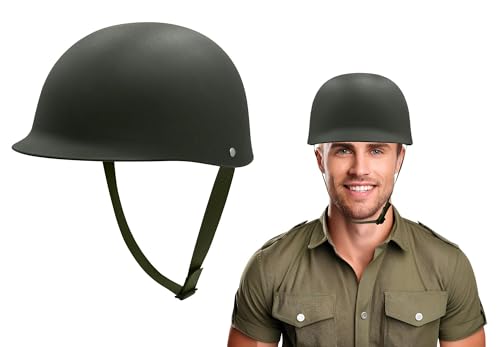 Nicky Bigs Novelties Adult Green Army Helmet - Olive Drab Army Men Soldier Costume Gear Accessories - Plastic Gunner Vietnam War Military WW1 WW2 British Ally Cosplay Reenactment Helmet - One Size