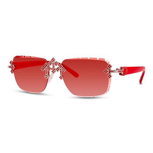 Image of Iced-Out Triple Cross Sunglasses - Frameless Diamond-Cut Luxury Shades for Men & Women | UV400 Hip-Hop Eyewear