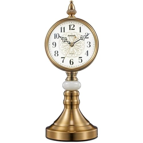 Yubbuioヨーロッパのリビングルーム時計、卓上翡翠時計飾り、金属銅メッキのベッドサイド時計、サイレント時計 リビングルームの置時計卓上クラフト時計装飾金属銅メッキのベッドサイド時計