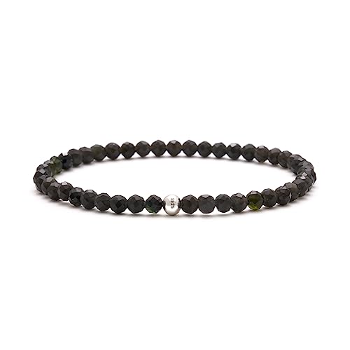 BERGERLIN Obsidian Armband echt mit 925 Sterling Silberperle - facettierte Perlen - Größe XS