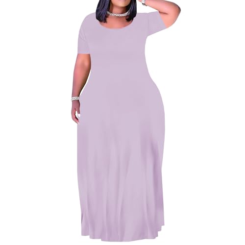 Image of SUZONANA Plus Size Maxi Dress for Curvy Women Summer Casual Sundress Short Sleeve Loose Vacation Dress
