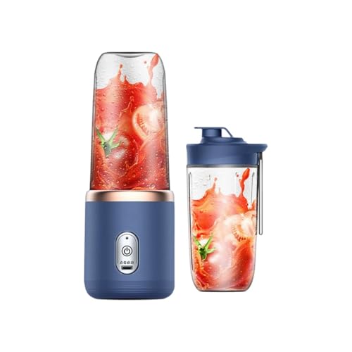 Mini exprimidor eléctrico de carga USB de 400 ml, licuadora de batidos portátil, azul y rosa (taza azul y tapa)