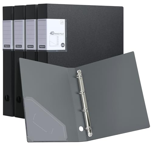 SOYIRI 4 Pack A4 Ring Binder 4 D-Ring Binders 35 mm Spine(Black)