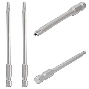 Aopin T15 with hole, Torx head screwdriver tamper proof, 1 / 4 inch hex handle, S2 steel magnetic, 100mm(4 inch) length, 4pcs