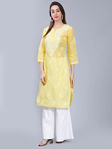Image of Seva Chikan Hand Embroidered Lucknowi Chikankari Cotton Kurta Kurti for Women SCL4302
