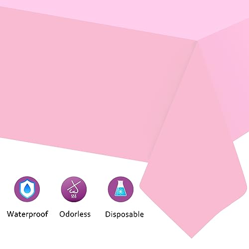 Image of Kopokita 6 Pack Pink Plastic Tablecloths Disposable 54 x 108 Inch | Rectangle Table Cloths, Party Table Covers for Birthday, Baby Shower, Wedding, Valentines, Mothers Day, Easter Decorations