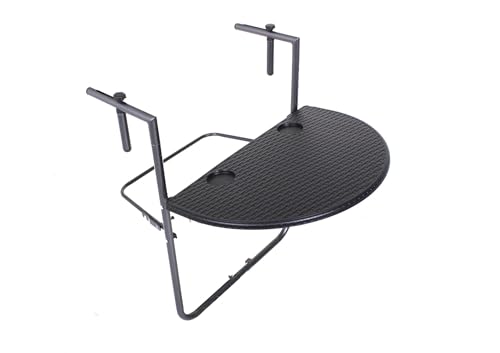 Jardinion Table de Balcon Pliante 83 x 36 x 39,5cm Noir, Aspect Rotin, Extérieur Jardin