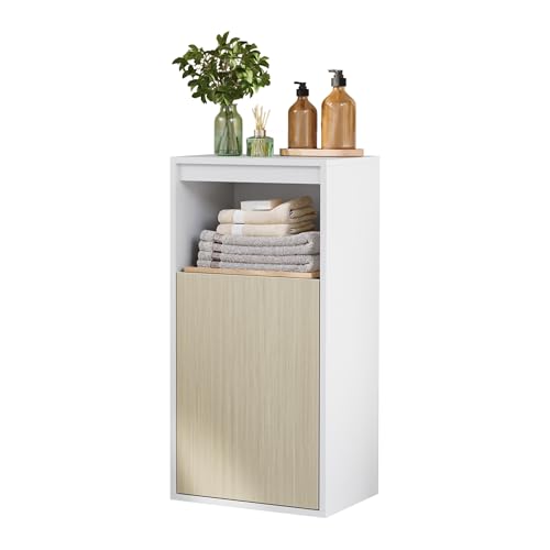 VASAGLE Badezimmerschrank, Badschrank hängend, Tür mit Verstellbarer Öffnungsrichtung, verstellbare Ablage, 30 x 40 x 80 cm, wolkenweiß-naturbeige BBK742N01 VASAGLE Badezimmerschrank, Badschrank hängend, Tür mit Verstellbarer Öffnungsrichtung, verstellbare Ablage, 30 x 40 x 80 cm, wolkenweiß-naturbeige BBK742N01