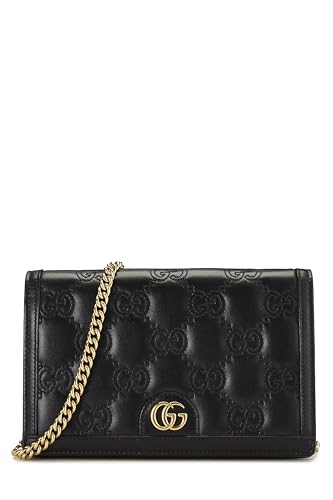 Pre-Loved Black Leather GG Marmont Wallet On Chain (WOC), Black