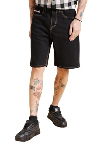 Image of The Indian Garage Co Men Regular Fit Solid Mid-Rise Denim Shorts