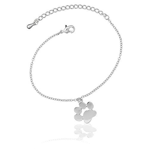 Selia Damen Armband mit Herz Pfoten Anhänger, Hund Armreif für Hundeliebhaber, Armband in der Farbe Silber, Minimalistische Optik, Glänzende Oberfläche, Handgemacht, Größenverstellbar