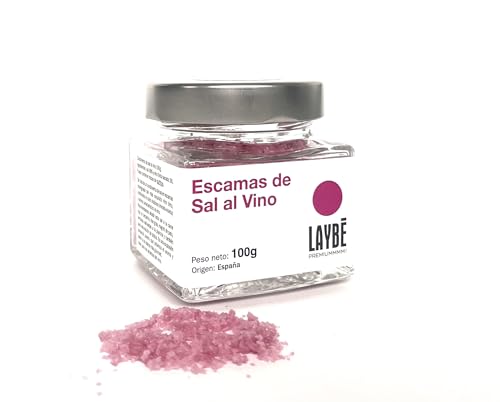 LAYBĒ - Escamas de Sal al Vino Tinto Premium, Condimento Gourmet Español en Cristales, Sal Marina con Vino para Carnes y Platos Gourmet - Tarro 100gr