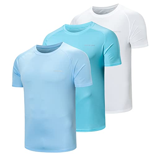 ZENGVEE 3er Pack UV Shirt Herren Rashguard UPF 50+ UV Schutz Shirt Schwimmshirt Herren Lässig Sonnenschutz Sport Tshirt Männer Atmungsaktiv für Wasser Surfen Schwimmen (0818-Blue White Lake-2XL)