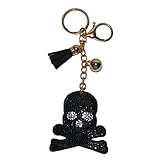 Popfizzy Black Skull Keychain, Bling Backpack Charm, Rhinestone Bag Charms, Keyring Key Fob