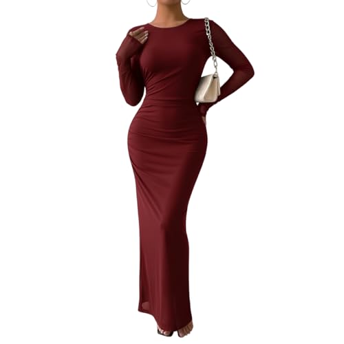 Image of LIGHT DOT Women's Printed Bodycon Maxi Dress Long Sleeve Tie Dye Mesh Ruched Cocktail Dress