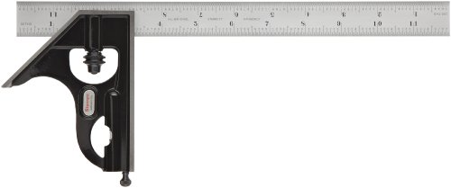 Starrett C33H-12-16R Forged, Hardened Steel Square Head With Satin Chrome Blade Combination Square, Smooth Black Enamel Finish, 16R Graduation, 12" Size